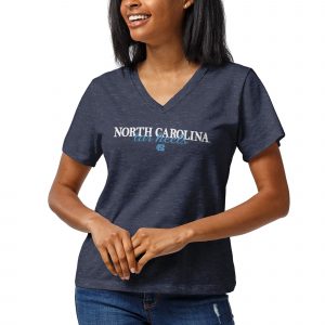 Women's League Collegiate Wear Heathered Navy North Carolina Tar Heels Script Intramural Boyfriend V-Neck T-Shirt
