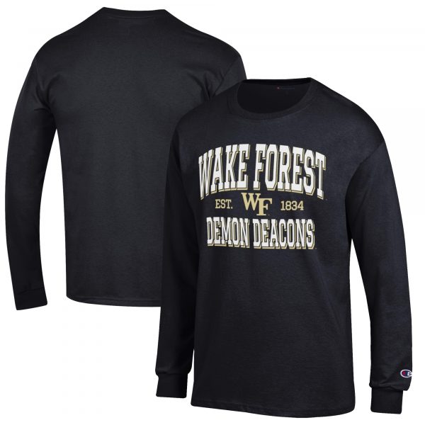 Men's Champion Black Wake Forest Demon Deacons Jersey Est. Date Long Sleeve T-Shirt