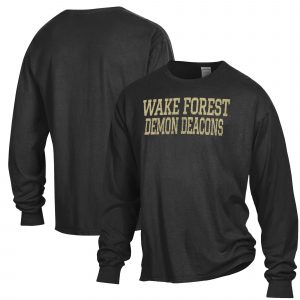 Men's ComfortWash Black Wake Forest Demon Deacons Stack Garment Dyed Long Sleeve T-Shirt