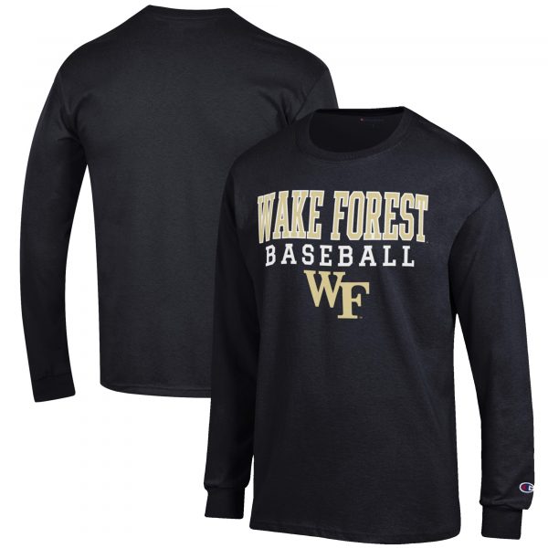 Men's Champion Black Wake Forest Demon Deacons Baseball Stack Long Sleeve T-Shirt