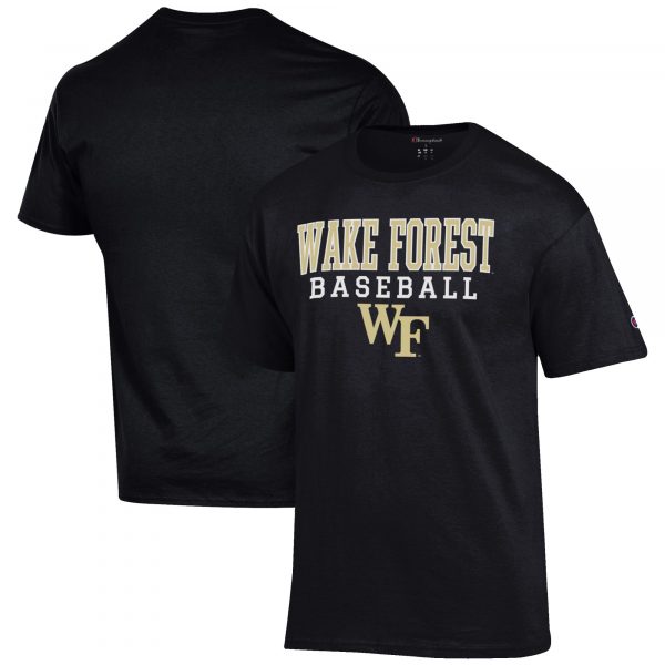 Men's Champion Black Wake Forest Demon Deacons Baseball Stack T-Shirt