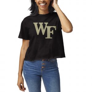 Women's League Collegiate Wear Black Wake Forest Demon Deacons Clothesline Crop T-Shirt