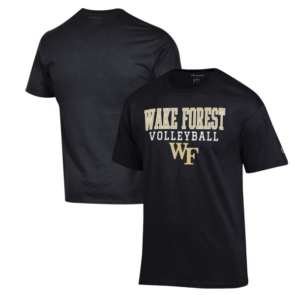 Men's Champion Black Wake Forest Demon Deacons Stack Logo Volleyball Powerblend T-Shirt