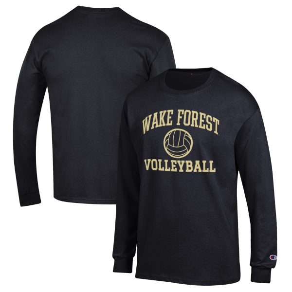 Men's Champion Black Wake Forest Demon Deacons Volleyball Icon Powerblend Long Sleeve T-Shirt