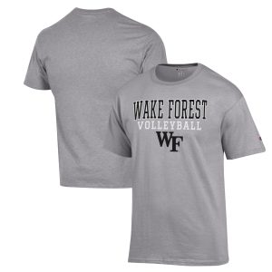 Men's Champion Heather Gray Wake Forest Demon Deacons Stack Logo Volleyball Powerblend T-Shirt