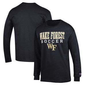 Men's Champion Black Wake Forest Demon Deacons Soccer Stack Logo Long Sleeve T-Shirt