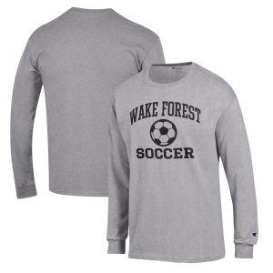 Men's Champion Gray Wake Forest Demon Deacons Soccer Icon Long Sleeve T-Shirt