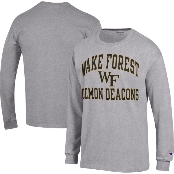 Men's Champion Heather Gray Wake Forest Demon Deacons High Motor Long Sleeve T-Shirt