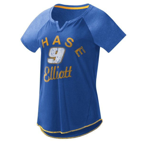 Women's G-III 4Her by Carl Banks Royal Chase Elliott Grand Slam Tri-Blend Notch V-Neck T-Shirt