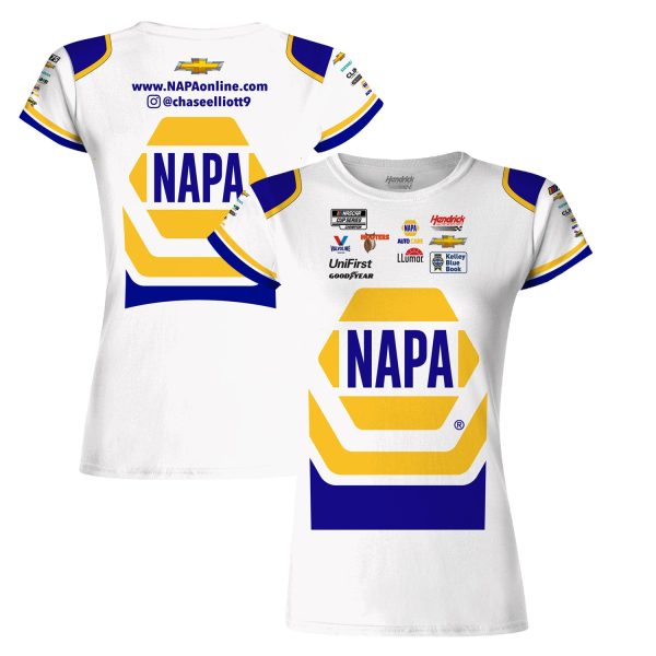 Women's Hendrick Motorsports Team Collection White Chase Elliott NAPA Sublimated Team Uniform T-Shirt