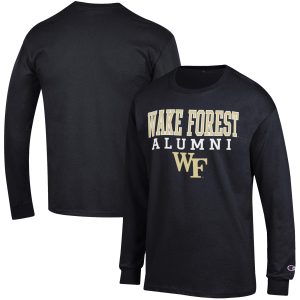 Men's Champion Black Wake Forest Demon Deacons Alumni Logo Stack Long Sleeve T-Shirt