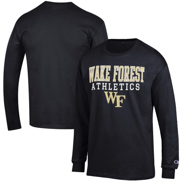 Men's Champion Black Wake Forest Demon Deacons Athletics Logo Stack Long Sleeve T-Shirt