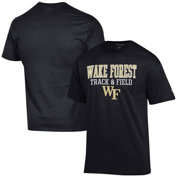 Men's Champion Black Wake Forest Demon Deacons Track & Field Stack T-Shirt