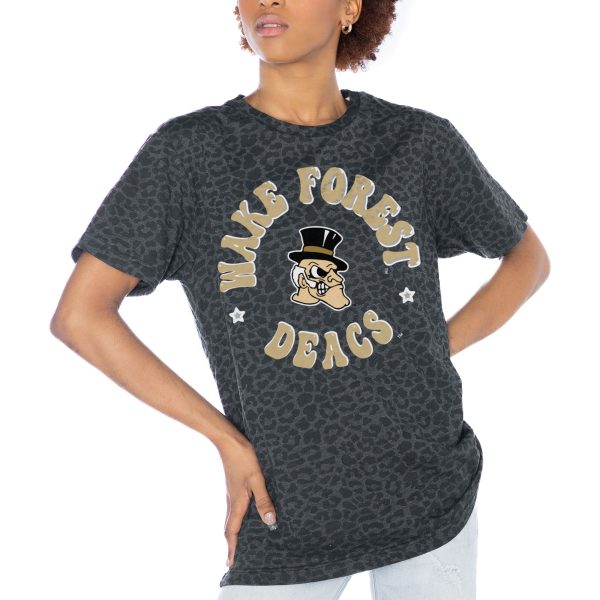 Women's Gameday Couture Charcoal Wake Forest Demon Deacons Victory Lap Leopard Standard Fit T-Shirt