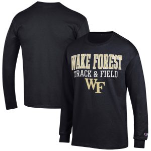 Men's Champion Black Wake Forest Demon Deacons Track & Field Stack Long Sleeve T-Shirt