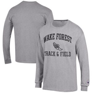 Men's Champion Gray Wake Forest Demon Deacons Track & Field Icon Long Sleeve T-Shirt