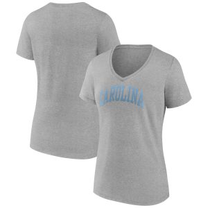Women's Fanatics Branded Heather Gray North Carolina Tar Heels Basic Arch V-Neck T-Shirt