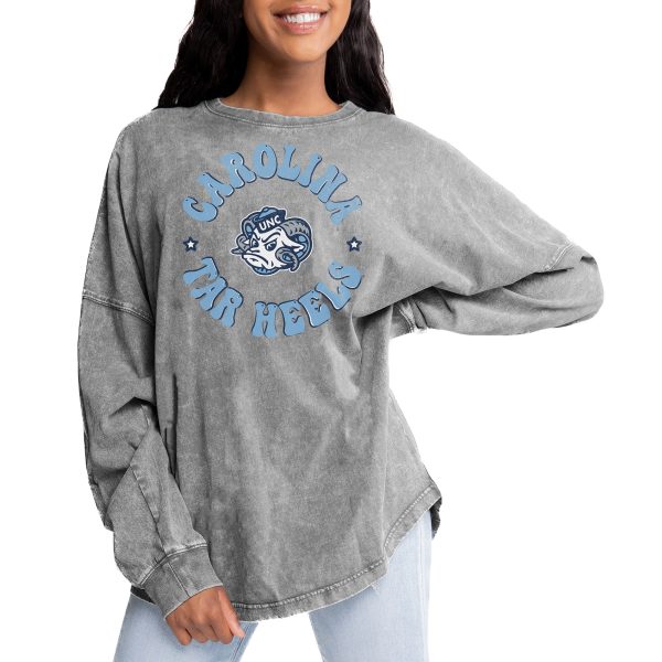 Women's Gameday Couture Gray North Carolina Tar Heels Playing Around Faded Wash Oversized Long Sleeve T-Shirt