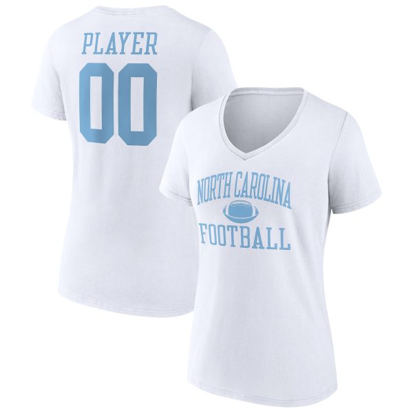 Women's Fanatics Branded White North Carolina Tar Heels Football Pick-A-Player NIL Gameday Tradition V-Neck T-Shirt