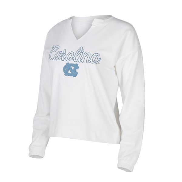 Women's Concepts Sport White North Carolina Tar Heels Sienna Notch Neck Long Sleeve T-Shirt