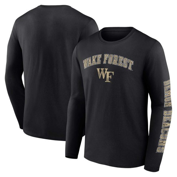 Men's Fanatics Branded Black Wake Forest Demon Deacons Distressed Arch Over Logo Long Sleeve T-Shirt