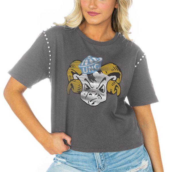 Women's Gameday Couture Gray North Carolina Tar Heels Galore Studded Sleeve Crop Top