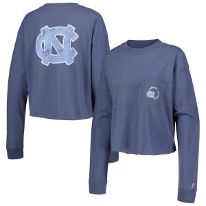 Women's League Collegiate Wear Navy North Carolina Tar Heels Clothesline Midi Long Sleeve Cropped T-Shirt