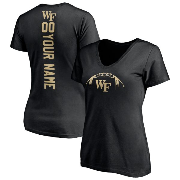 Women's Fanatics Branded Black Wake Forest Demon Deacons Playmaker Football Personalized Name & Number V-Neck T-Shirt