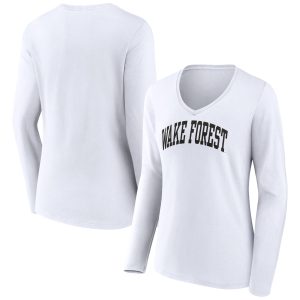 Women's Fanatics Branded White Wake Forest Demon Deacons Basic Arch Long Sleeve V-Neck T-Shirt