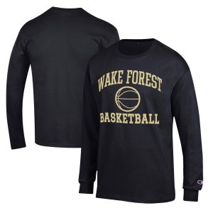 Men's Champion Black Wake Forest Demon Deacons Basketball Icon Long Sleeve T-Shirt