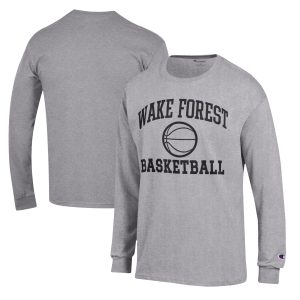 Men's Champion Heather Gray Wake Forest Demon Deacons Basketball Icon Long Sleeve T-Shirt