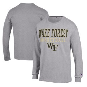 Men's Champion Heather Gray Wake Forest Demon Deacons Basketball Stack Long Sleeve T-Shirt