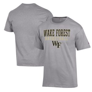 Men's Champion Heather Gray Wake Forest Demon Deacons Basketball Stack T-Shirt