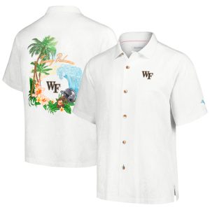 Men's Tommy Bahama Cream Wake Forest Demon Deacons Castaway Game Camp Button-Up Shirt
